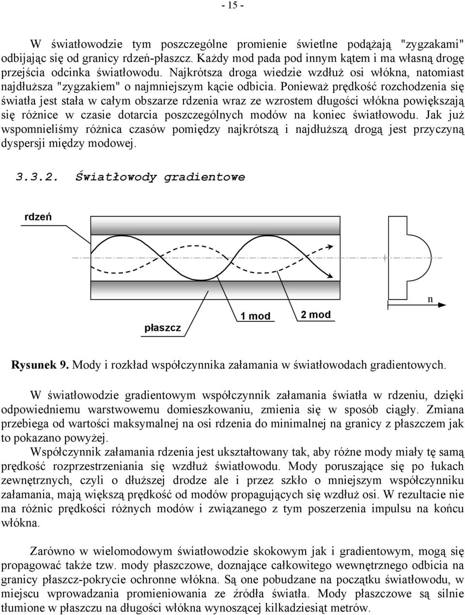Poieważ prędkość rozchodzeia się światła jest stała w całym obszarze rdzeia wraz ze wzrostem długości włóka powiększają się różice w czasie dotarcia poszczególych modów a koiec światłowodu.