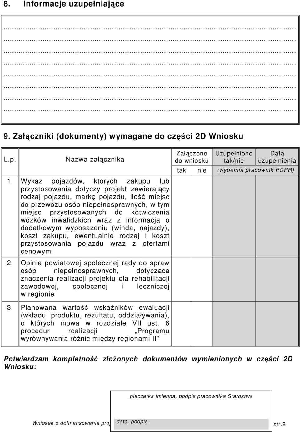 kotwiczenia wózków inwalidzkich wraz z informacja o dodatkowym wyposaŝeniu (winda, najazdy), koszt zakupu, ewentualnie rodzaj i koszt przystosowania pojazdu wraz z ofertami cenowymi 2.