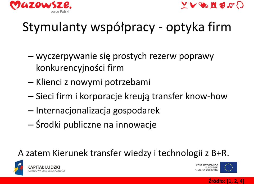 kreują transfer know-how Internacjonalizacja gospodarek Środki publiczne na