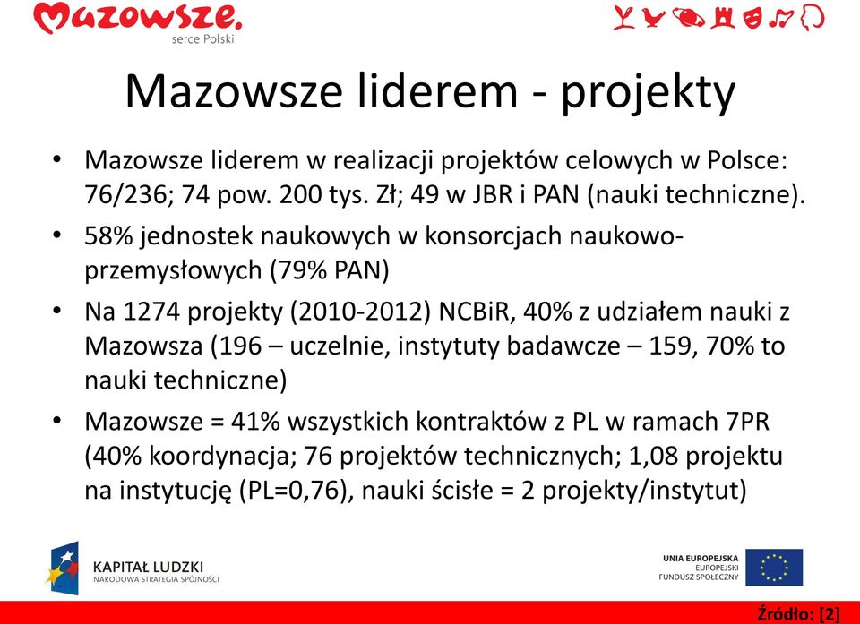 58% jednostek naukowych w konsorcjach naukowoprzemysłowych (79% PAN) Na 1274 projekty (2010-2012) NCBiR, 40% z udziałem nauki z