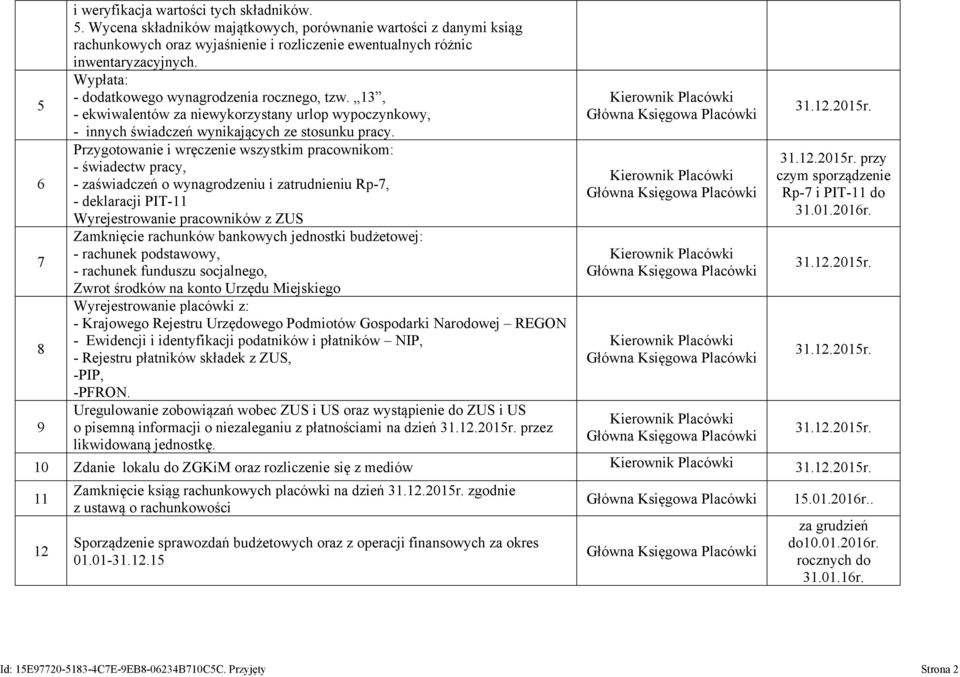 Wypłata: - dodatkowego wynagrodzenia rocznego, tzw. 13, - ekwiwalentów za niewykorzystany urlop wypoczynkowy, - innych świadczeń wynikających ze stosunku pracy.