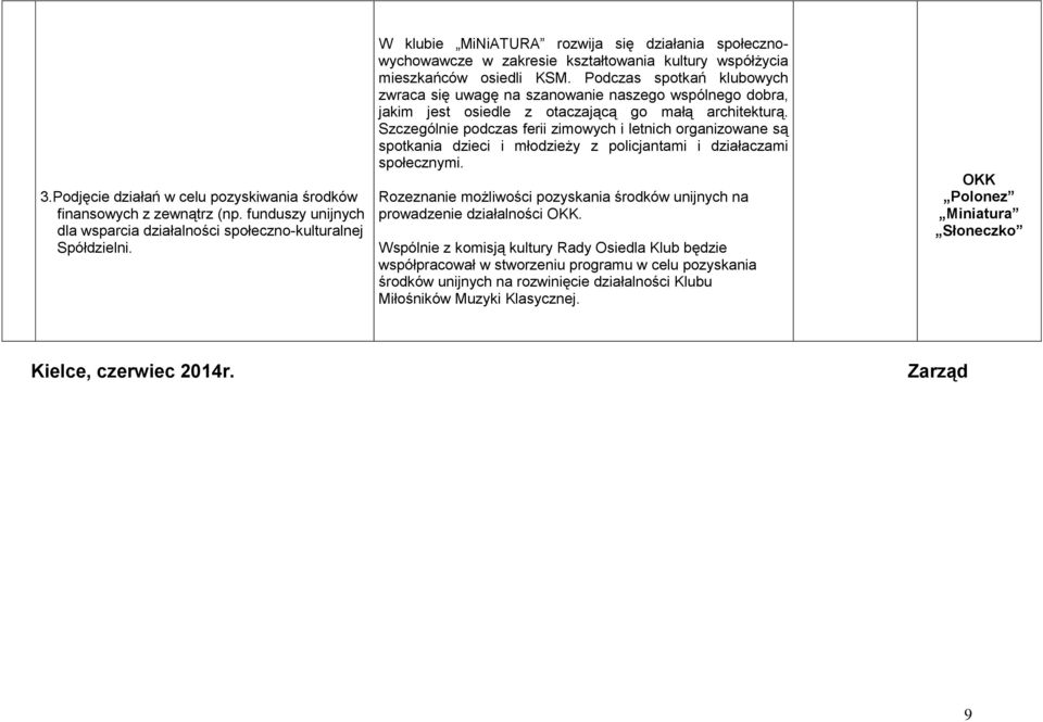 Podczas spotkań klubowych zwraca się uwagę na szanowanie naszego wspólnego dobra, jakim jest osiedle z otaczającą go małą architekturą.