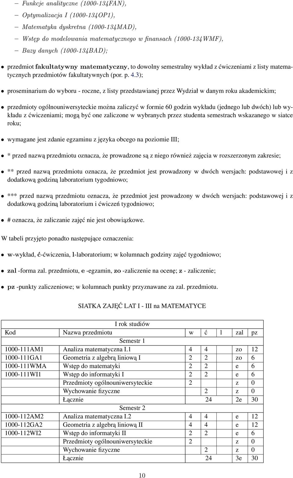 3); proseminarium do wyboru - roczne, z listy przedstawianej przez Wydział w danym roku akademickim; przedmioty ogólnouniwersyteckie można zaliczyć w formie 60 godzin wykładu (jednego lub dwóch) lub