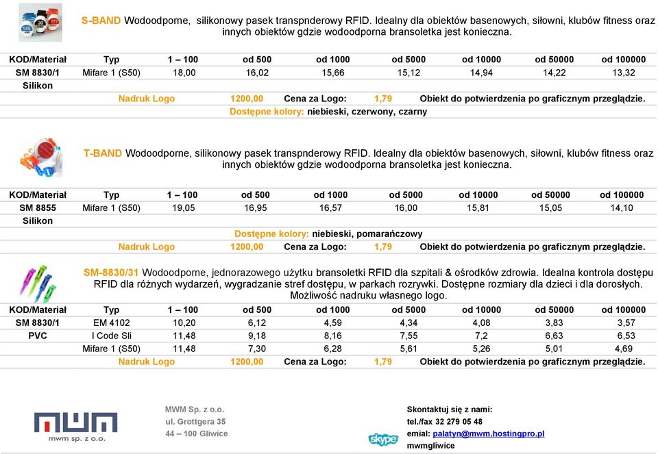 Idealny dla obiektów basenowych, siłowni, klubów fitness oraz innych obiektów gdzie wodoodporna bransoletka jest konieczna.