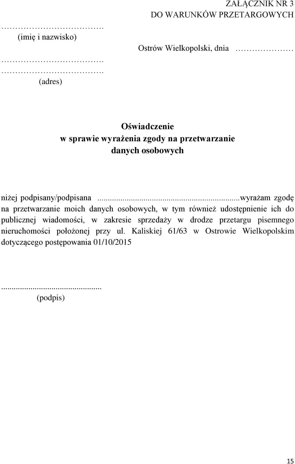 przetwarzanie danych osobowych niżej podpisany/podpisana.