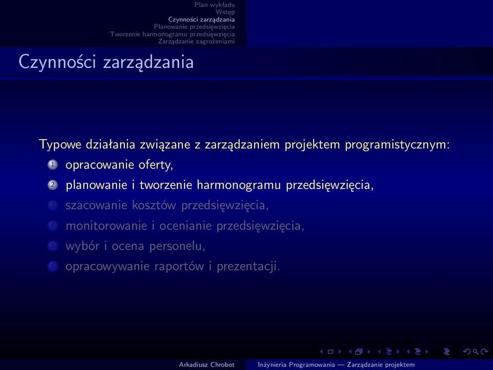 przedsięwzięcia, 3 szacowanie kosztów przedsięwzięcia, 4 monitorowanie i