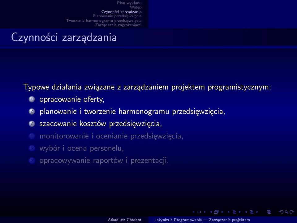 przedsięwzięcia, 3 szacowanie kosztów przedsięwzięcia, 4 monitorowanie i