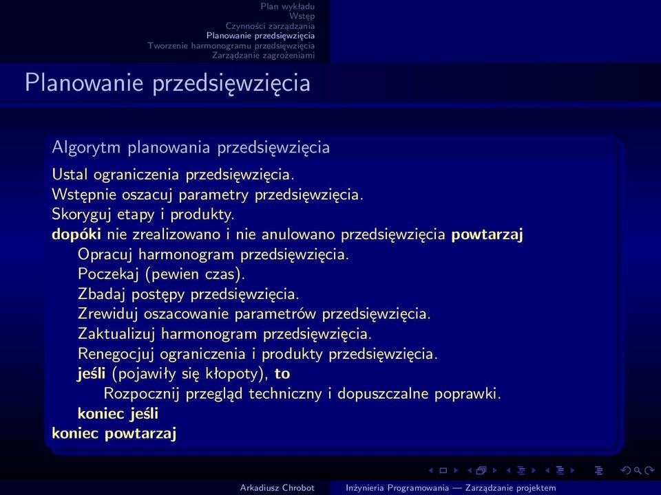 Zbadaj postępy przedsięwzięcia. Zrewiduj oszacowanie parametrów przedsięwzięcia. Zaktualizuj harmonogram przedsięwzięcia.