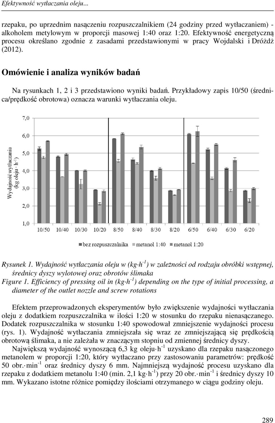 Przykładowy zapis 10/50 (średnica/prędkość obrotowa) oznacza warunki wytłaczania oleju. Rysunek 1.