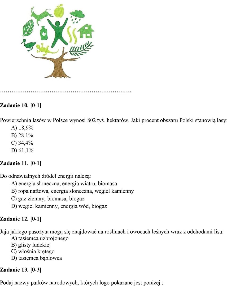 biomasa, biogaz D) węgiel kamienny, energia wód, biogaz Zadanie 12.