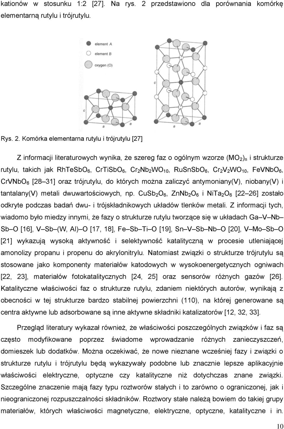 Komórka elementarna rutylu i trójrutylu [27] Z informacji literaturowych wynika, że szereg faz o ogólnym wzorze (MO 2 ) n i strukturze rutylu, takich jak RhTeSbO 6, CrTiSbO 6, Cr 2 Nb 2 WO 10,
