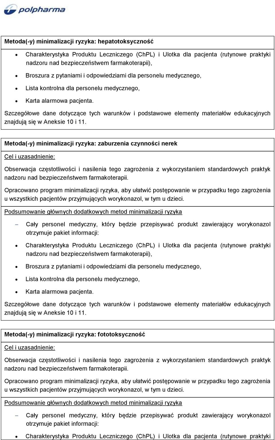 Szczegółowe dane dotyczące tych warunków i podstawowe elementy materiałów edukacyjnych znajdują się w Aneksie 10 i 11.