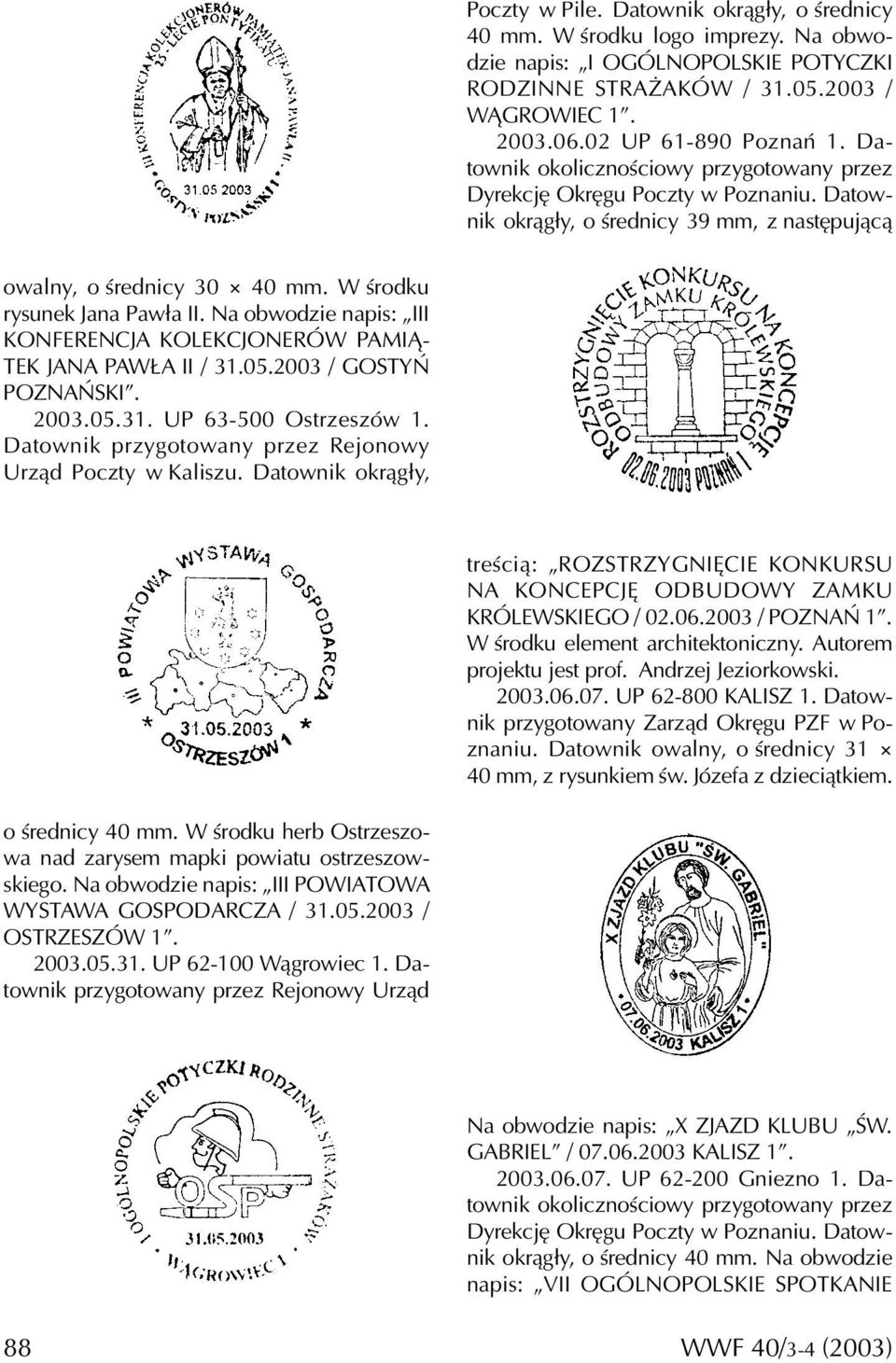 Na obwodzie napis: III KONFERENCJA KOLEKCJONERÓW PAMIĄ- TEK JANA PAWŁA II / 31.05.2003 / GOSTYŃ POZNAŃSKI. 2003.05.31. UP 63-500 Ostrzeszów 1.