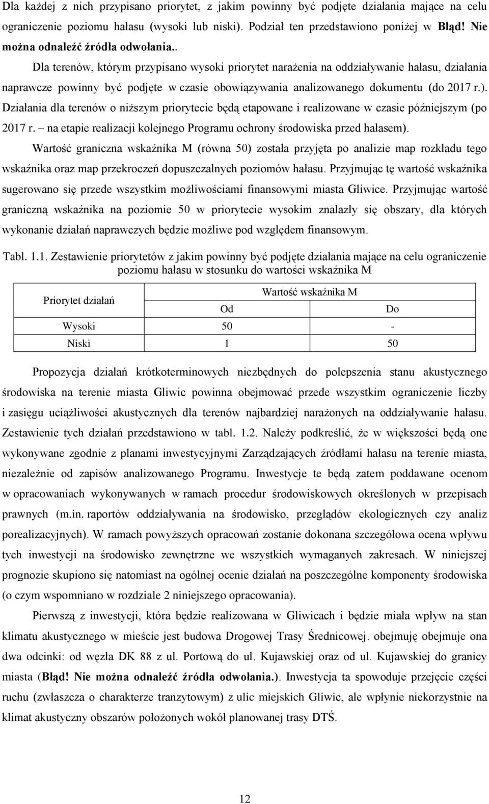 . Dla terenów, którym przypisano wysoki priorytet narażenia na oddziaływanie hałasu, działania naprawcze powinny być podjęte w czasie obowiązywania analizowanego dokumentu (do 2017 r.).