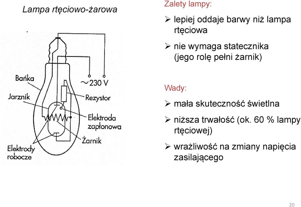 żarnik) Wady: mała skuteczność świetlna niższa trwałość (ok.