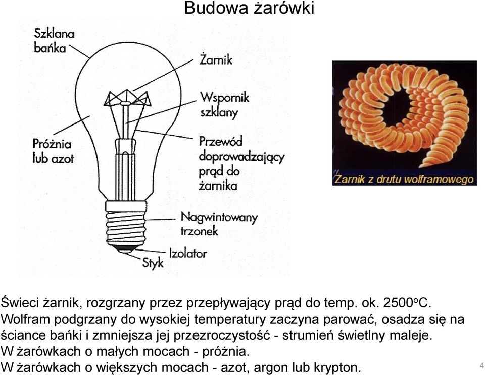 Wolfram podgrzany do wysokiej temperatury zaczyna parować, osadza się na ściance