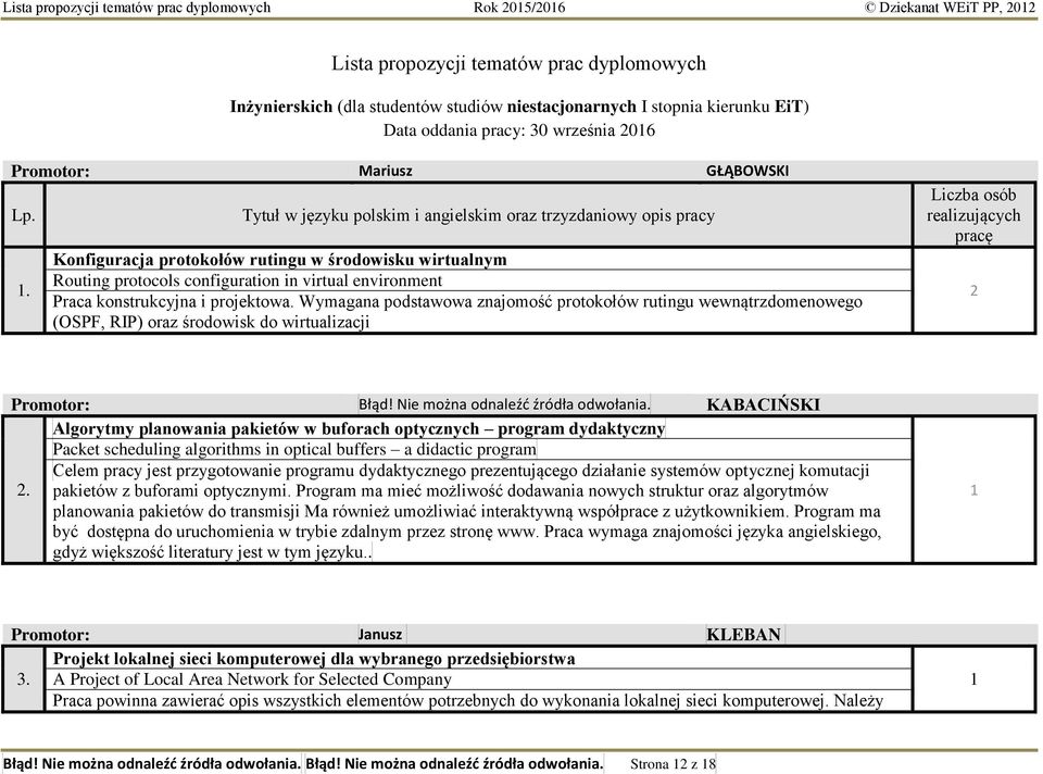 . Tytuł w języku polskim i angielskim oraz trzyzdaniowy opis pracy Konfiguracja protokołów rutingu w środowisku wirtualnym Routing protocols configuration in virtual environment Praca konstrukcyjna i