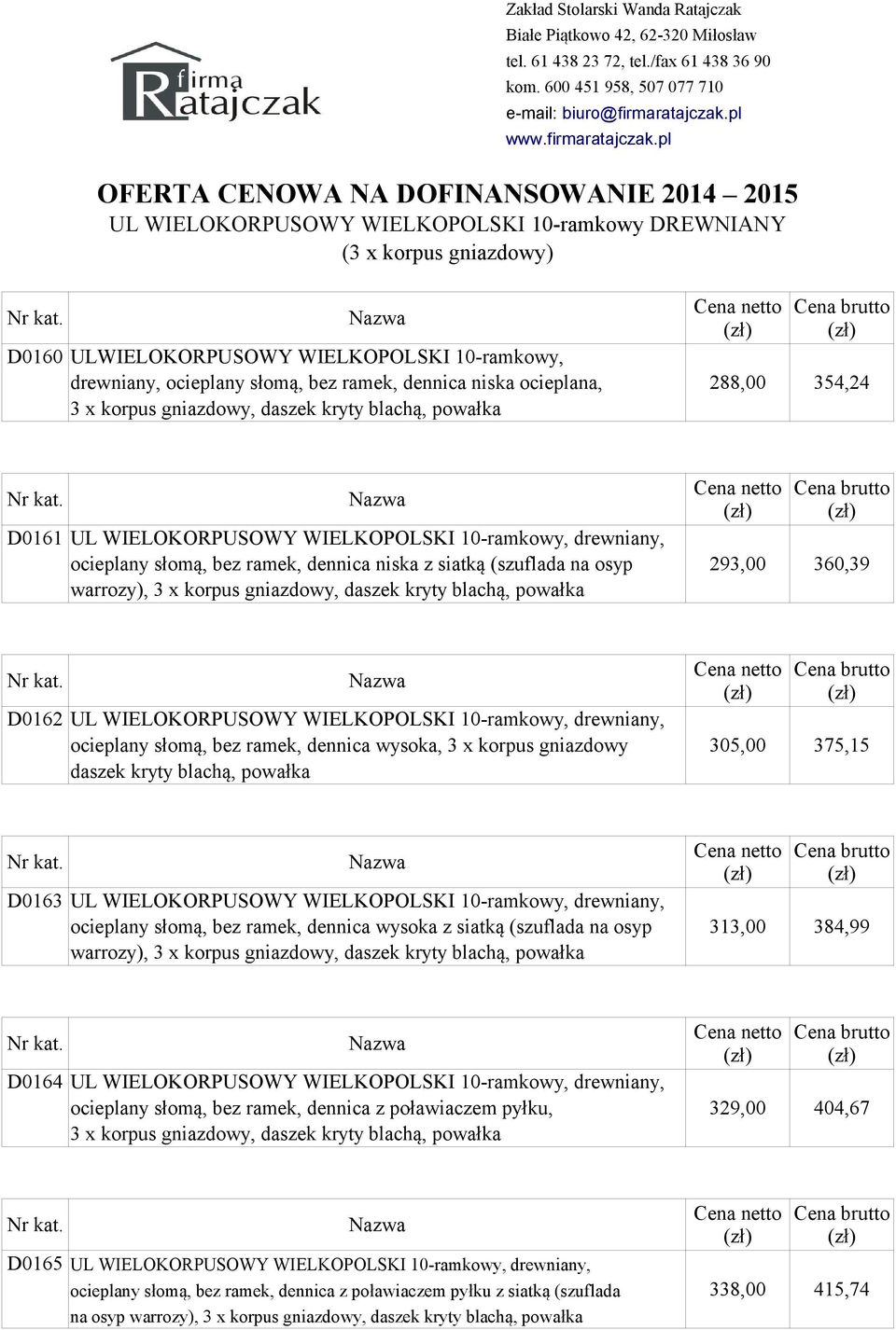 360,39 warrozy), 3 x korpus gniazdowy, daszek kryty blachą, powałka D0162 UL WIELOKORPUSOWY WIELKOPOLSKI 10-ramkowy, drewniany, ocieplany słomą, bez ramek, dennica wysoka, 3 x korpus gniazdowy 305,00