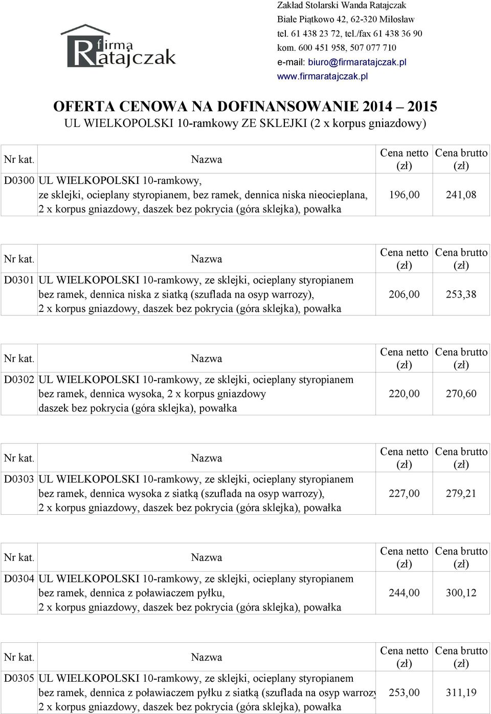2 x korpus gniazdowy, daszek bez pokrycia (góra sklejka), powałka D0302 UL WIELKOPOLSKI 10-ramkowy, ze sklejki, ocieplany styropianem bez ramek, dennica wysoka, 2 x korpus gniazdowy 220,00 270,60