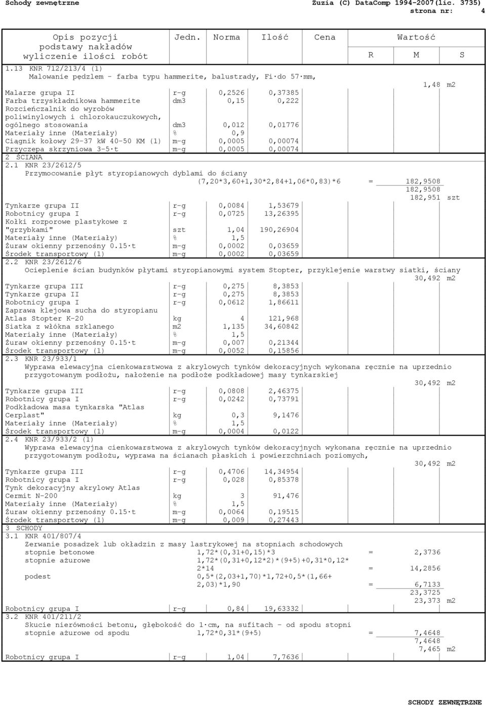 wyrobów poliwinylowych i chlorokauczukowych, ogólnego stosowania dm3 0,012 0,01776 Materiały inne (Materiały) % 0,9 Ciągnik kołowy 29-37 kw 40-50 KM (1) m-g 0,0005 0,00074 Przyczepa skrzyniowa 3-5 t