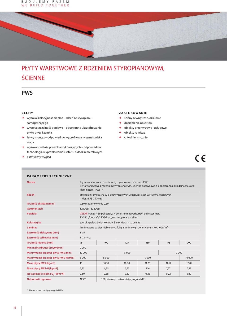 działowe docieplenia obiektów obiekty przemysłowe i usługowe obiekty rolnicze chłodnie, mroźnie Płyta warstwowa z rdzeniem styropianowym, ścienna - PWS Płyta warstwowa z rdzeniem styropianowym,