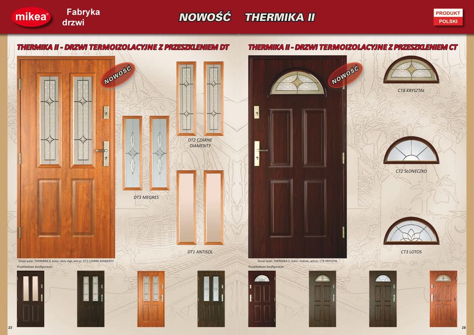 SŁONECZKO DT3 MEGRES DT1 ANTISOL Drzwi wzór: THERMIKA II, kolor: złoty dąb, witraż: