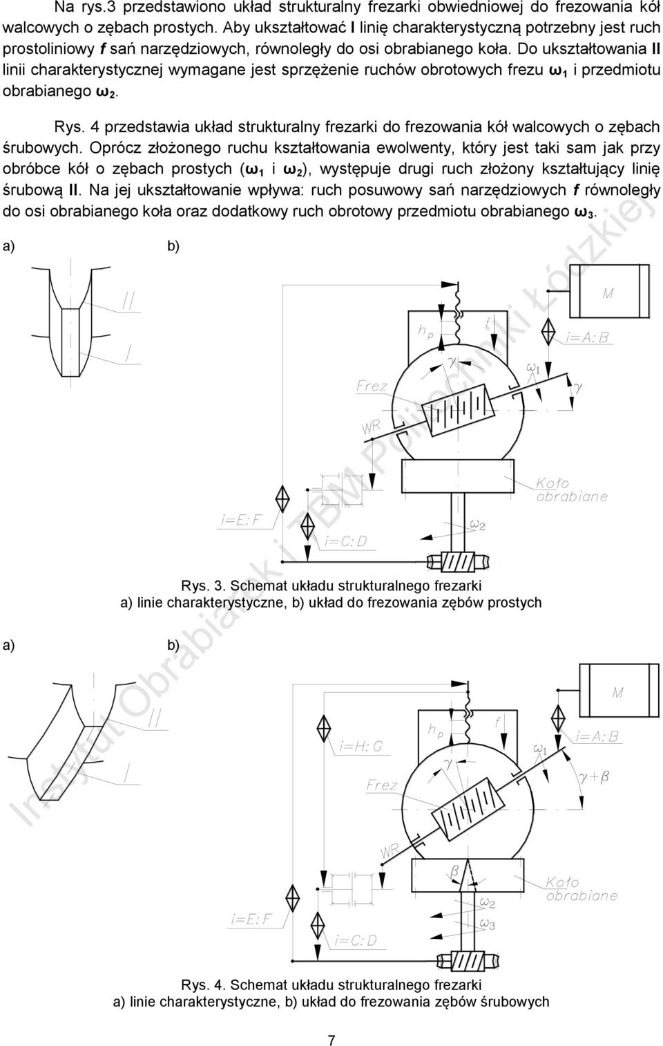 Do ukształtowania II linii charakterystycznej wymagane jest sprzężenie ruchów obrotowych frezu ω 1 i przedmiotu obrabianego ω 2. Rys.