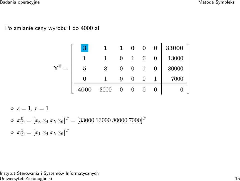 s =, r = x 0 B = [x 3 x 4 x 5 x 6 ] T = [33000 3000 80000