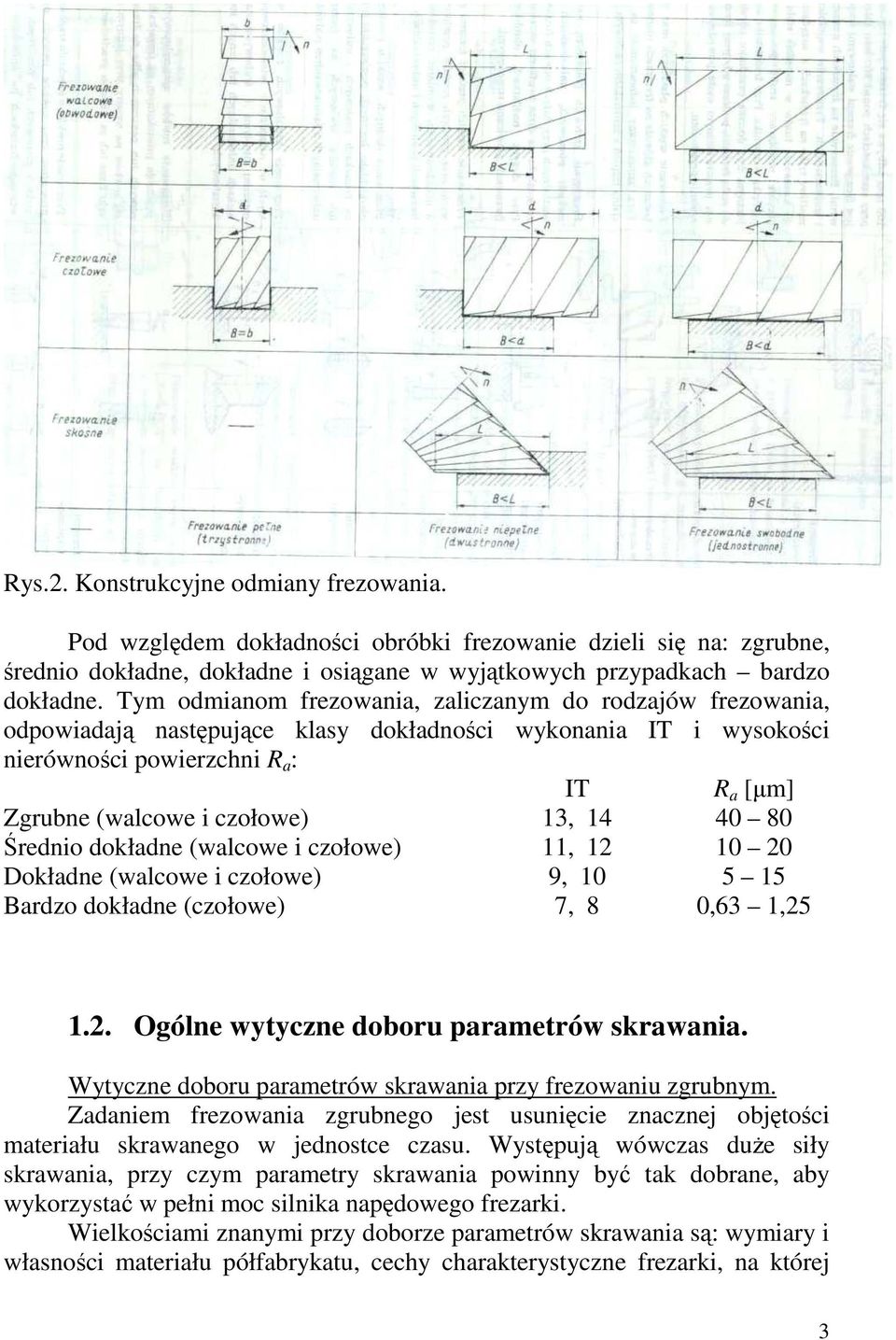 dokładne (walcowe i czołowe) Dokładne (walcowe i czołowe) Bardzo dokładne (czołowe) IT 13, 14 11, 12 9, 10 7, 8 R a [µm] 40 80 10 20 5 15 0,63 1,25 1.2. Ogólne wytyczne doboru parametrów skrawania.