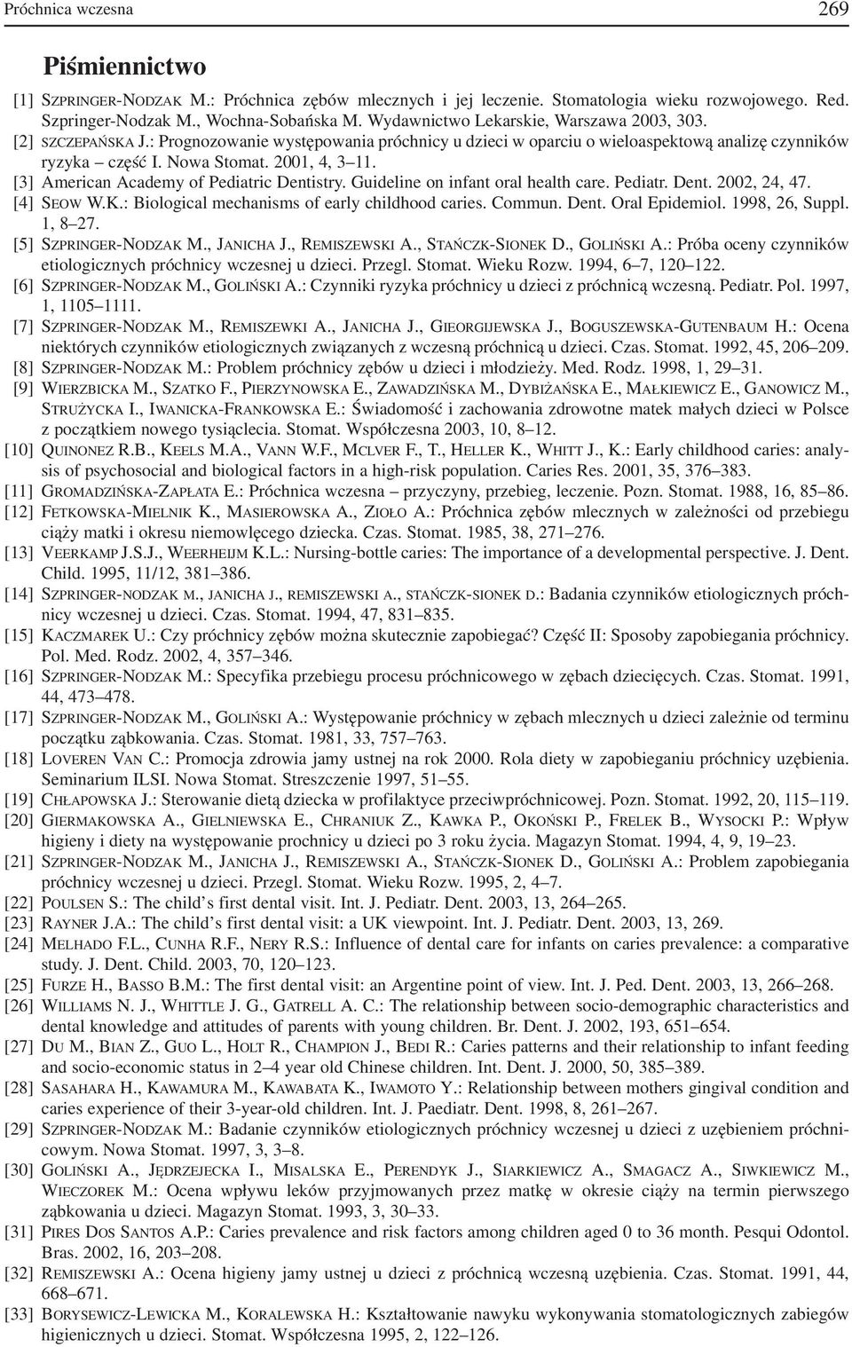 [3] American Academy of Pediatric Dentistry. Guideline on infant oral health care. Pediatr. Dent. 2002, 24, 47. [4] SEOW W.K.: Biological mechanisms of early childhood caries. Commun. Dent. Oral Epidemiol.