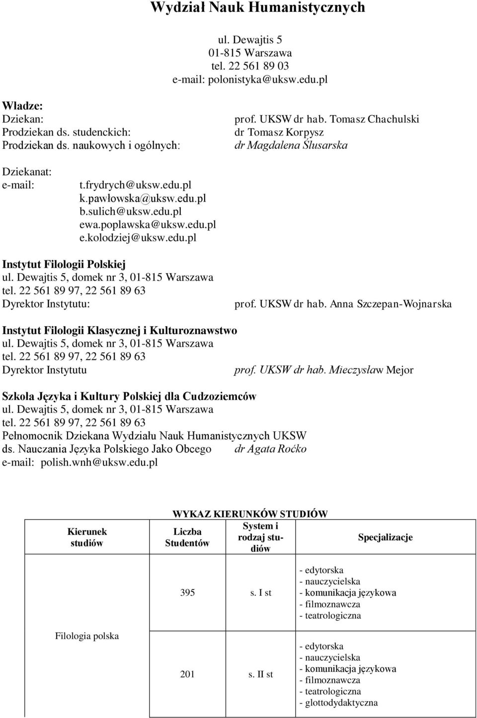 edu.pl Instytut Filologii Polskiej ul. Dewajtis 5, domek nr 3, 01-815 Warszawa tel. 22 561 89 97, 22 561 89 63 Dyrektor Instytutu: prof. UKSW dr hab.