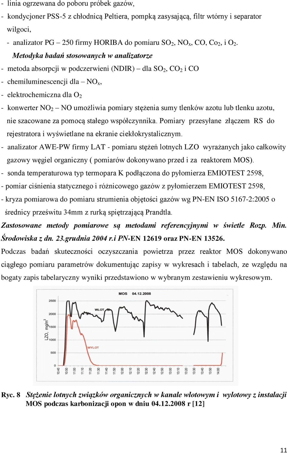 Metodyka badań stosowanych w analizatorze - metoda absorpcji w podczerwieni (NDIR) dla SO 2, CO 2 i CO - chemiluminescencji dla NO x, - elektrochemiczna dla O 2 - konwerter NO 2 NO umożliwia pomiary
