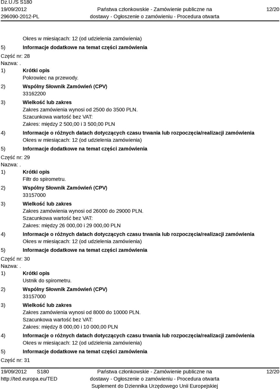 33157000 Zakres zamówienia wynosi od 26000 do 29000 PLN.