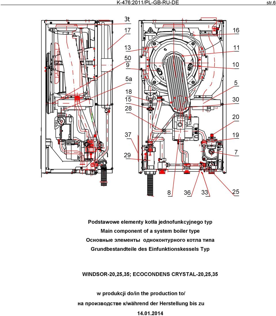 elementy kotła jednofunkcyjnego typ Main component of a system boiler type Основные элементы
