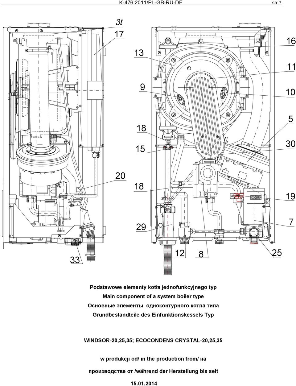 Main component of a system boiler type Основные элементы oднoконтурного котла типа