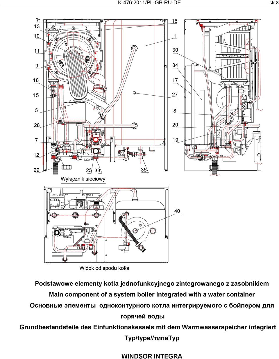 zintegrowanego z zasobnikiem Main component of a system boiler integrated with a water container