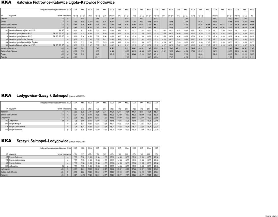 S5 o 3:45 4:44 5:45 6:45 8:42 10:42 12:40 14:42 15:30 16:41 17:35 Żywiec S5 o 3:55 4:50 5:28 5:50 6:28 6:50 7:50 8:50 9:50 10:48 11:48 12:48 13:48 14:48 15:50 16:48 17:48 18:48 19:48 Bielsko-Biała