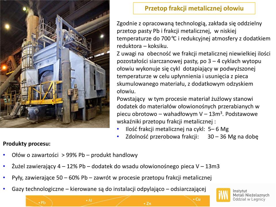 Z uwagi na obecność we frakcji metalicznej niewielkiej ilości pozostałości siarczanowej pasty, po 3 4 cyklach wytopu ołowiu wykonuje się cykl dotapiający w podwyższonej temperaturze w celu