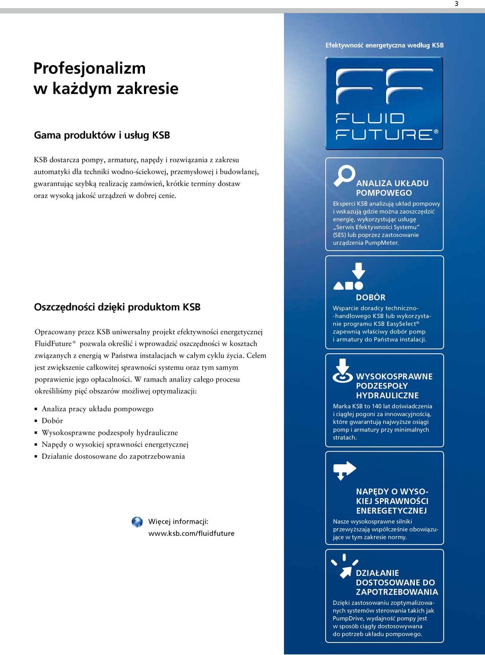 ANALIZA UKŁADU POMPOWEGO Eksperci KSB analizują układ pompowy i wskazują gdzie można zaoszczędzić energię, wykorzystując usługę Serwis Efektywności Systemu (SES) lub poprzez zastosowanie urządzenia