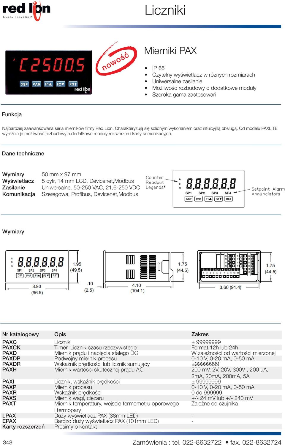 Komunikacja 50 mm x 97 mm 5 cyfr, 14 mm LCD, Devicenet,Modbus Uniwersalne.