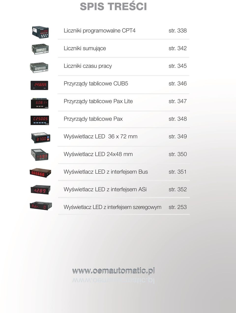 347 Przyrządy tablicowe Pax str. 348 LED 36 x 72 mm str. 349 LED 24x48 mm str.