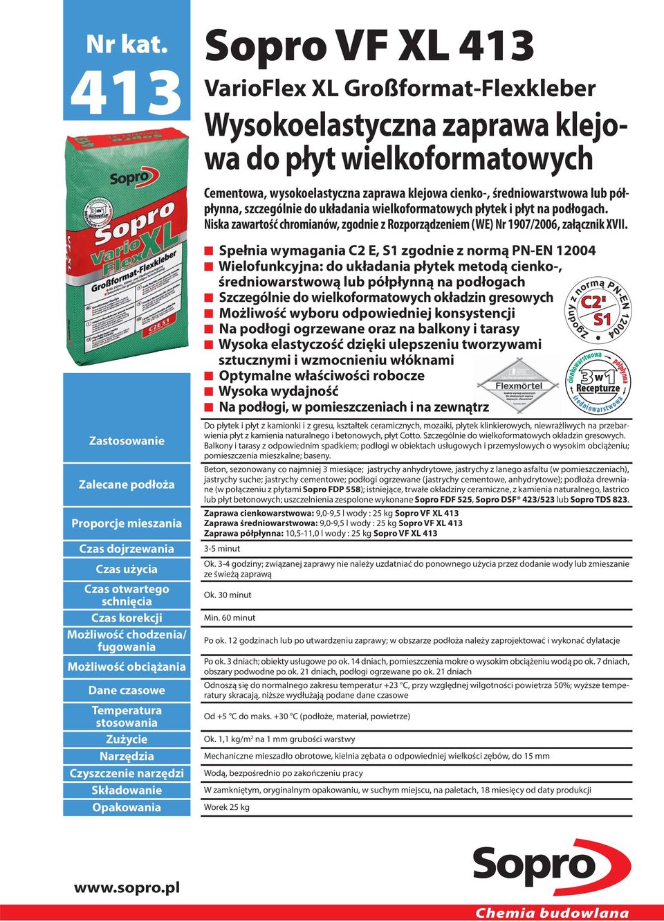 otwartego schnięcia Czas korekcji Możliwość chodzenia/ fugowania Możliwość obciążania Dane czasowe Temperatura stosowania Zużycie Narzędzia Czyszczenie narzędzi Składowanie Opakowania Cementowa,