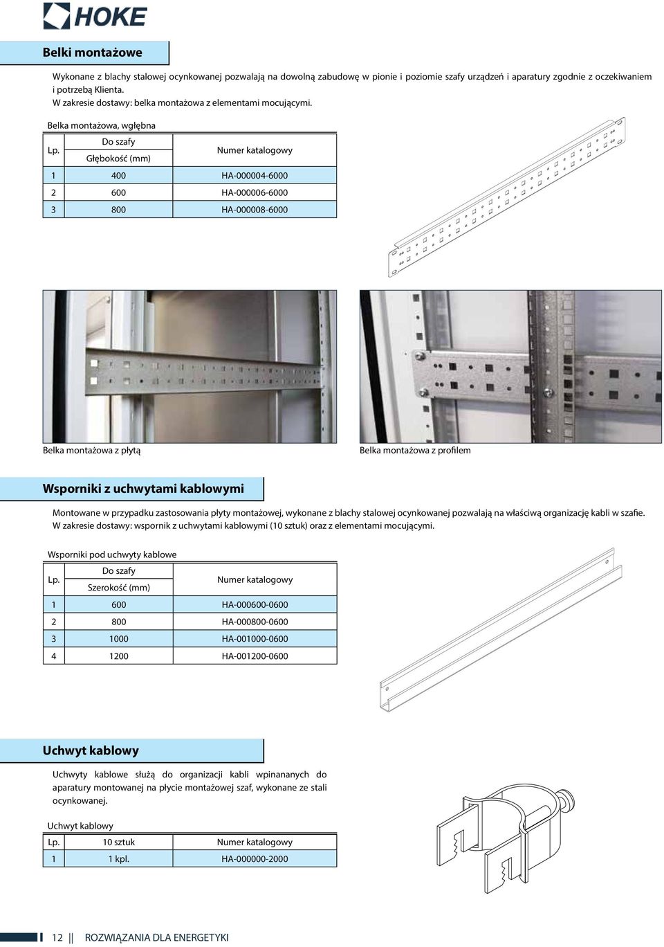 Belka montażowa, wgłębna Głębokość (mm) Numer katalogowy 1 400 HA-000004-6000 2 600 HA-000006-6000 3 800 HA-000008-6000 Belka montażowa z płytą Belka montażowa z profilem Wsporniki z uchwytami