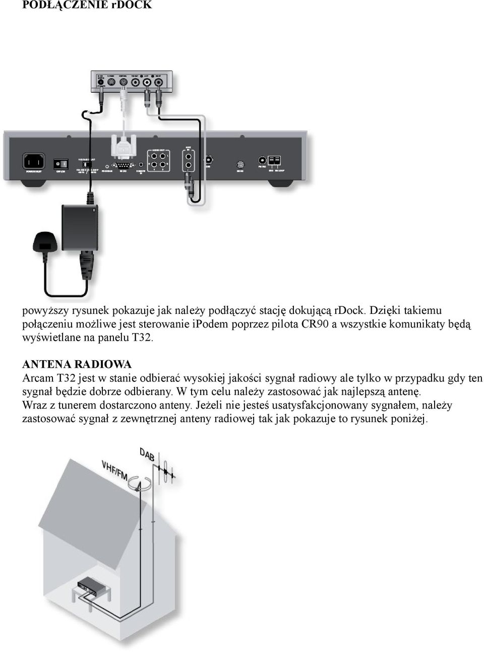 ANTENA RADIOWA Arcam T32 jest w stanie odbierać wysokiej jakości sygnał radiowy ale tylko w przypadku gdy ten sygnał będzie dobrze odbierany.