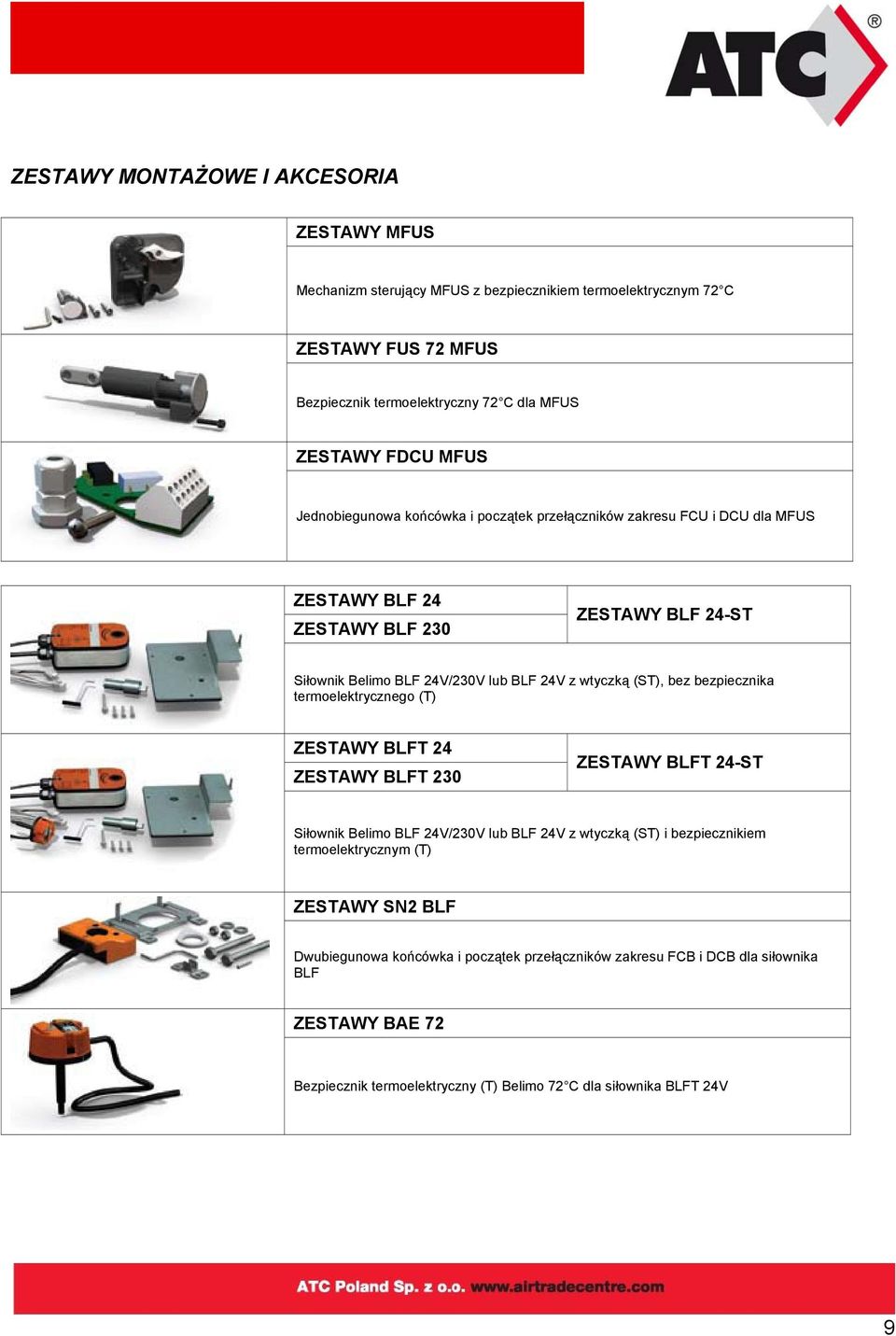 (ST), bez bezpiecznika termoelektrycznego (T) ZESTAWY BLFT 24 ZESTAWY BLFT 230 ZESTAWY BLFT 24-ST Siłownik Belimo BLF 24V/230V lub BLF 24V z wtyczką (ST) i bezpiecznikiem