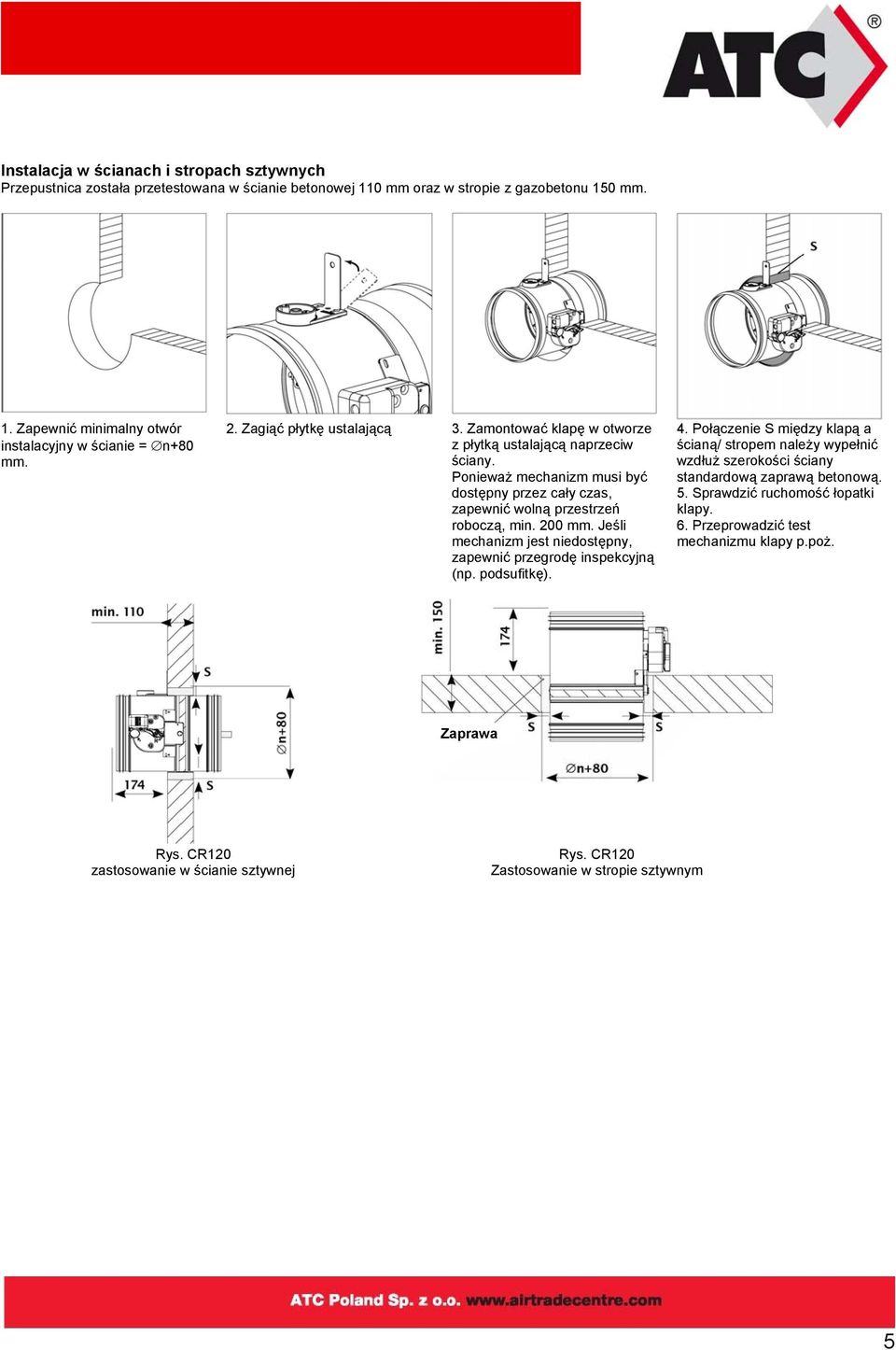 200 mm. Jeśli mechanizm jest niedostępny, zapewnić przegrodę inspekcyjną (np. podsufitkę). 4.