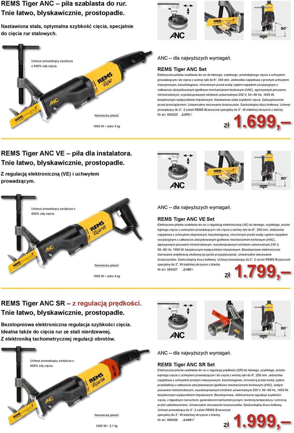 REMS Tiger ANC Set Elektryczna pilarka szablasta do rur do łatwego, szybkiego, prostokątnego cięcia z uchwytem prowadzącym i do cięcia z wolnej ręki do 6, 250 mm.