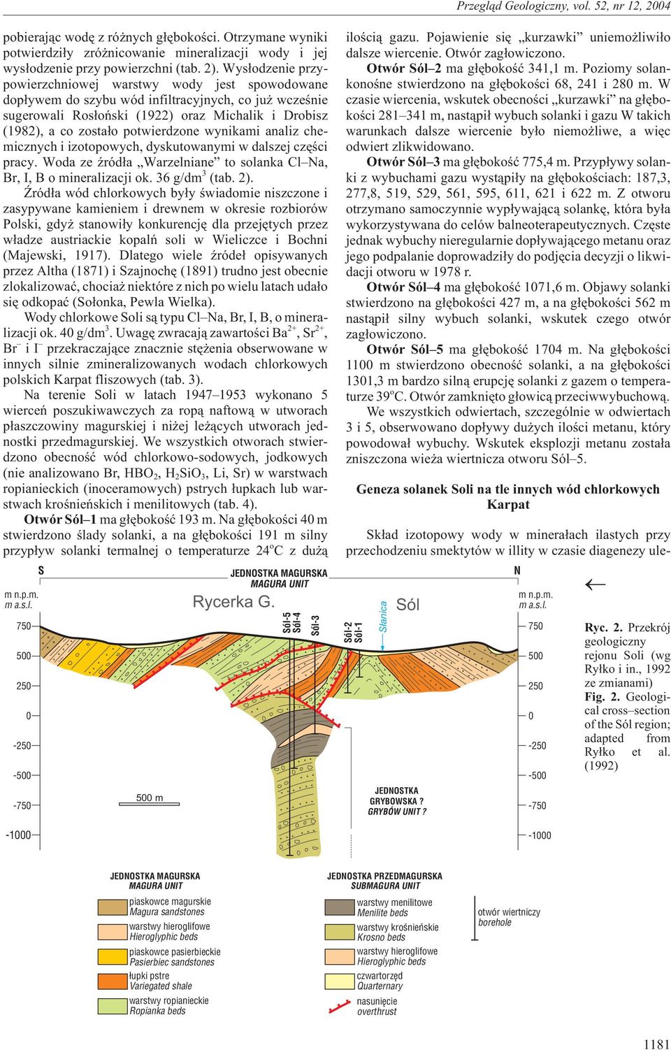 potwierdzone wynikami analiz chemicznych i izotopowych, dyskutowanymi w dalszej czêœci pracy. Woda ze Ÿród³a Warzelniane to solanka Cl Na, Br, I, B o mineralizacji ok. 36 g/dm 3 (tab. 2).