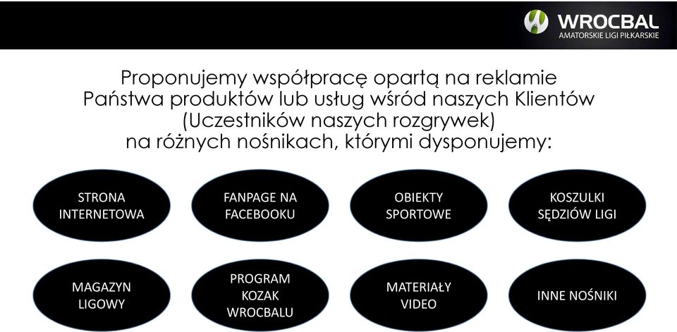 dysponujemy: STRONA INTERNETOWA FANPAGE NA FACEBOOKU OBIEKTY SPORTOWE KOSZULKI