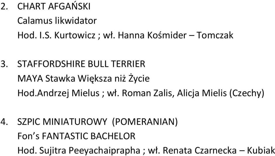 STAFFORDSHIRE BULL TERRIER MAYA Stawka Większa niż Życie Hod.Andrzej Mielus ; wł.